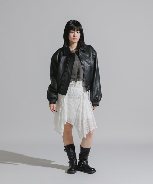 Chick(チック)の「Faux Leather Double-Breasted Blouson Jacket / フェイクレザー 比翼仕立てブルゾン(ブルゾン・レディース・ブラック/ブラウン/キャメル・FREE)」の7枚目の写真