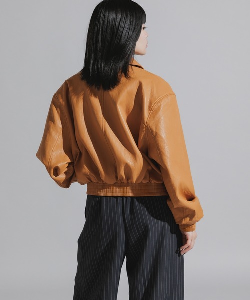 Chick(チック)の「Faux Leather Double-Breasted Blouson Jacket / フェイクレザー 比翼仕立てブルゾン(ブルゾン・レディース・ブラック/ブラウン/キャメル・FREE)」の22枚目の写真