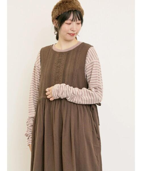 Samansa Mos2（サマンサ モスモス）の「リップル柄アソート袖シャーリングカットソー（Tシャツ/カットソー・レディース・グリーン/ベージュ/キナリ/ブラック・F）」の3枚目の写真