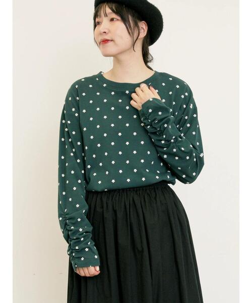 Samansa Mos2（サマンサ モスモス）の「リップル柄アソート袖シャーリングカットソー（Tシャツ/カットソー・レディース・グリーン/ベージュ/キナリ/ブラック・F）」の4枚目の写真