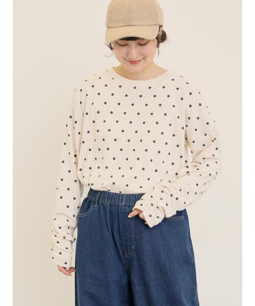 Samansa Mos2（サマンサ モスモス）の「リップル柄アソート袖シャーリングカットソー（Tシャツ/カットソー・レディース・グリーン/ベージュ/キナリ/ブラック・F）」の5枚目の写真