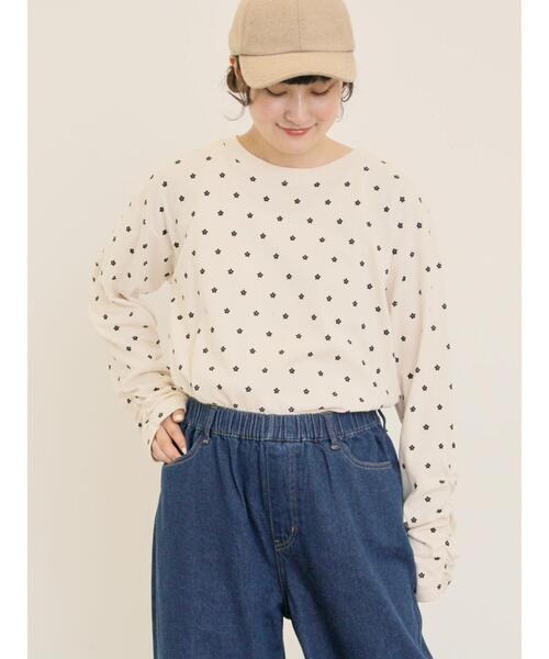 Samansa Mos2（サマンサ モスモス）の「リップル柄アソート袖シャーリングカットソー（Tシャツ/カットソー・レディース・グリーン/ベージュ/キナリ/ブラック・F）」の16枚目の写真