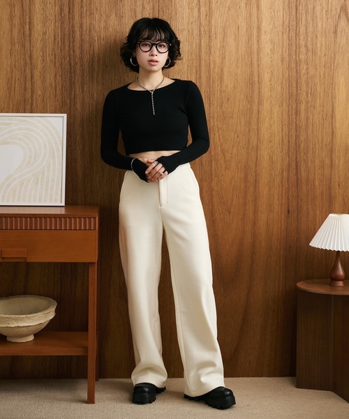 LAULEN（ローレン）の「wool like high waist pants /ウールライクハイウエストパンツ（その他パンツ・レディース・ブラック/アイボリー・S/M）」の10枚目の写真