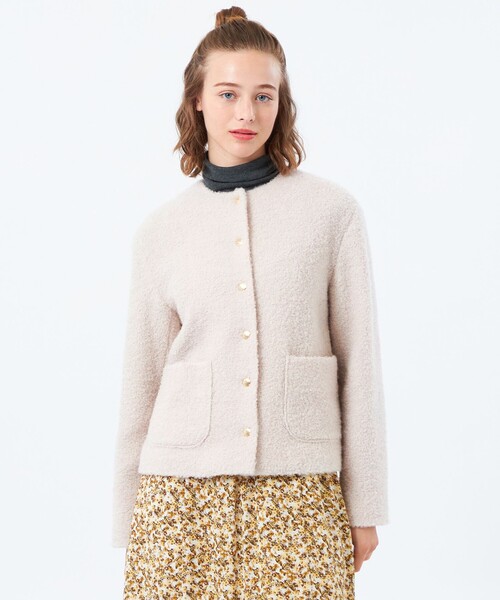 HESSLE（ヘスル）】ノーカラーショートコート（ノーカラーコート