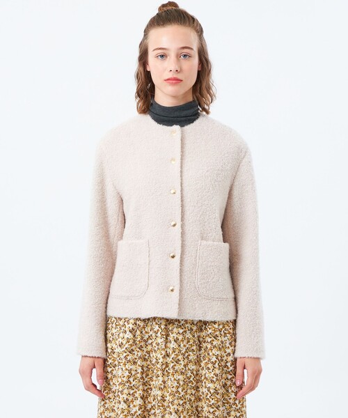 HESSLE（ヘスル）】ノーカラーショートコート（ノーカラーコート