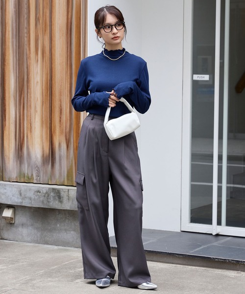 吸湿発熱＞メローリブ サムホール ハイネック カットソー MONO-MART