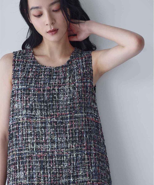ELFRANK(エルフランク)の「ラメ ツイード Aライン ノースリーブ ロング ワンピース(ワンピース・レディース・ブラック×ホワイト/ブラック×ピンク・FREE)」の17枚目の写真