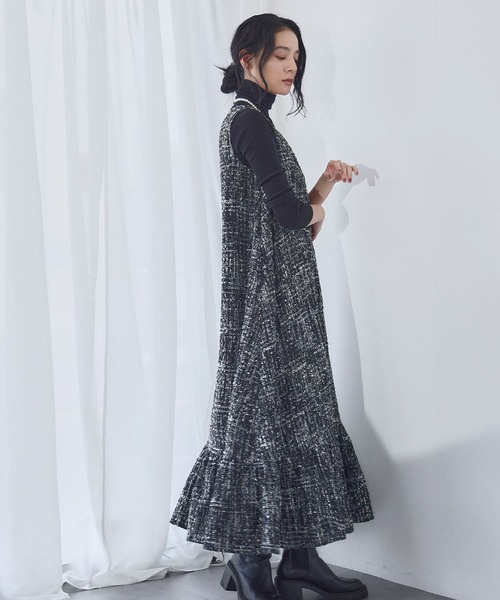 セール】【2025AW】ラメ ツイード Aライン ノースリーブ ロング