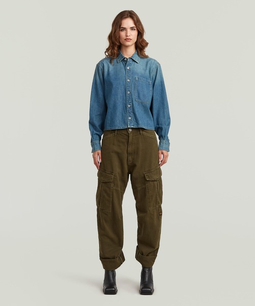 G-STAR（ジースター）の「BOXY RELAXED ONE-POCKET SHIRT/ボクシーシルエットオーバーサイズ1ポケットクロップドデニムシャツ（シャツ/ブラウス・レディース・インディゴブルー・MEDIUM/SMALL/X-SMALL）」の3枚目の写真
