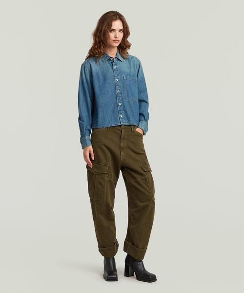 G-STAR（ジースター）の「BOXY RELAXED ONE-POCKET SHIRT/ボクシーシルエットオーバーサイズ1ポケットクロップドデニムシャツ（シャツ/ブラウス・レディース・インディゴブルー・MEDIUM/SMALL/X-SMALL）」の4枚目の写真