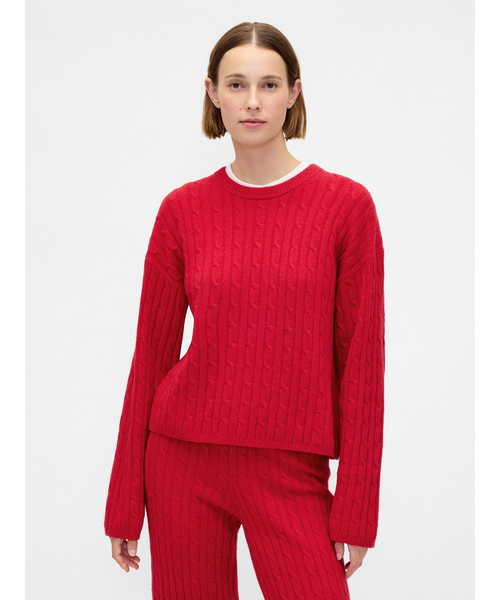 セール】CashSoft カシミヤタッチ ケーブルニット クルーネック