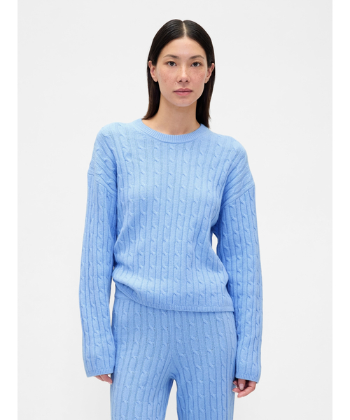 CashSoft カシミヤタッチ ケーブルニット クルーネックセーター