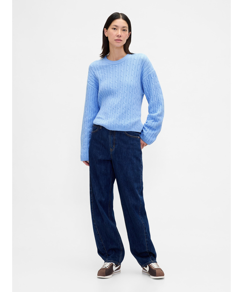 GAP / ニット・セーター(薄手)/XL/コットン/BLU CashSoft カシミヤタッチ ケーブルニット クルーネックセーター