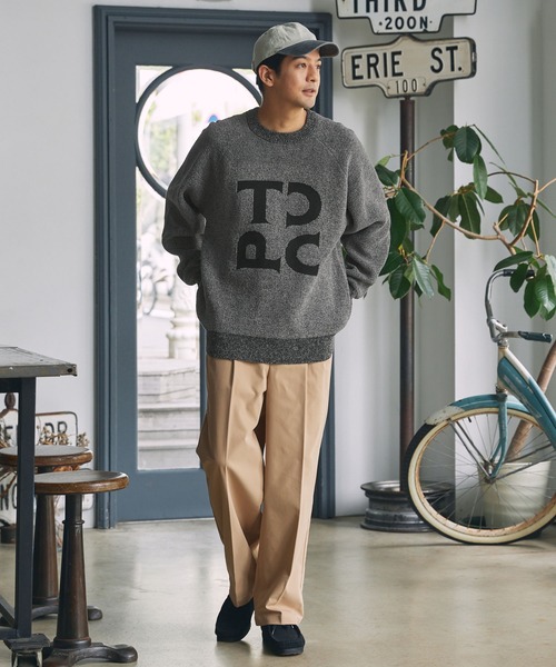 TCCPブランドロゴ モールヤーン ジャガード 配色クルーネックニット