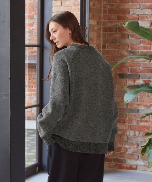 N0415☆ページ モールヤーン ジャガードロゴ 配色クルーネックニット / アンチ