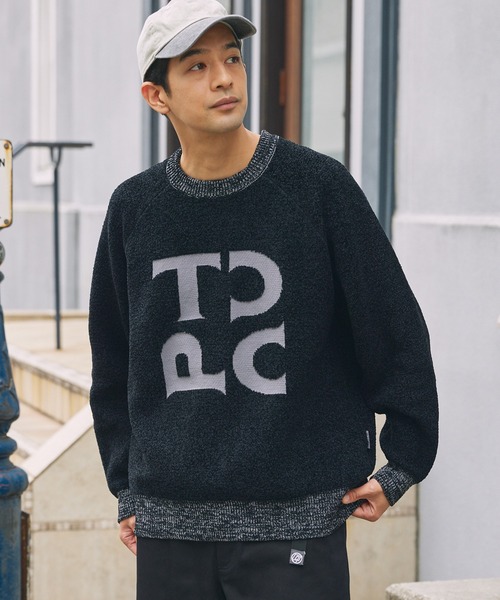 モールヤーン ジャガードロゴ 配色クルーネックニット / アンチ