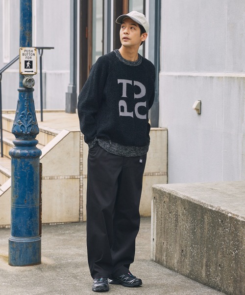 TCCPブランドロゴ モールヤーン ジャガード 配色クルーネックニット