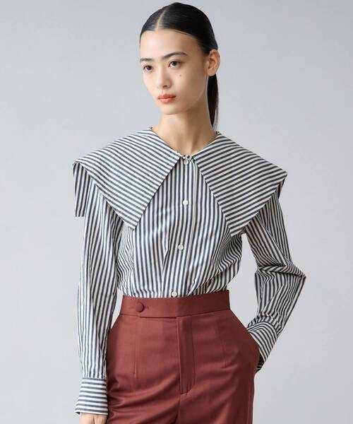 Tiara（ティアラ）の「ビッグカラーシャツブラウス（シャツ/ブラウス・レディース・ホワイト/ストライプ・FREE）」の2枚目の写真