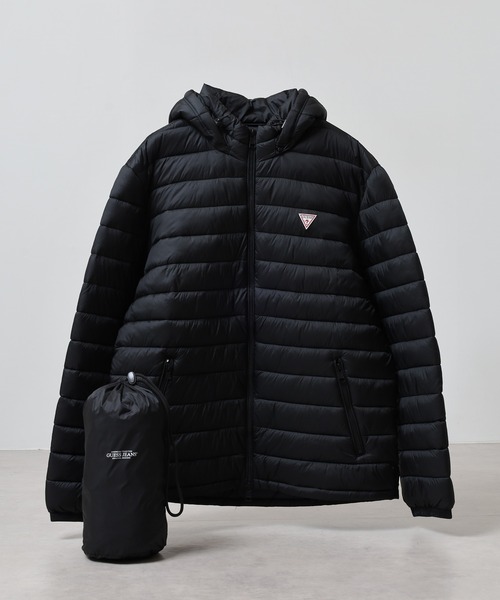 GUESS JEANS(ゲスジーンズ)の「GUESS JEANS GJ HOODED PUFFER ゲス ナイロン・フーデッド・パファージャケット(ナイロンジャケット・メンズ・ブラック・XL/XXL)」の1枚目の写真