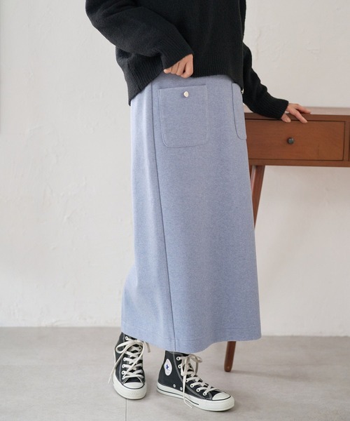 FOUND GOOD（ファウンドグッド）の「ウーリーテックLタイトスカート（スカート・レディース・ブルー系3/アイボリー/ブラック/ブラウン系3・L/S/M）」の4枚目の写真