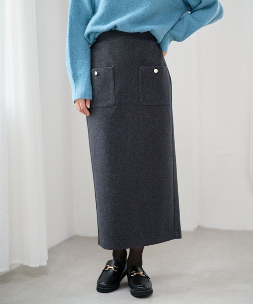 FOUND GOOD（ファウンドグッド）の「ウーリーテックLタイトスカート（スカート・レディース・ブルー系3/アイボリー/ブラック/ブラウン系3・L/S/M）」の2枚目の写真