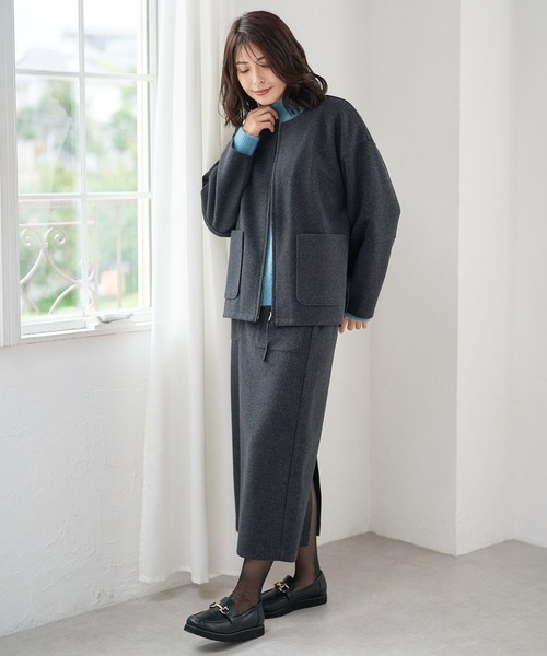 FOUND GOOD（ファウンドグッド）の「ウーリーテックLタイトスカート（スカート・レディース・ブルー系3/アイボリー/ブラック/ブラウン系3・L/S/M）」の5枚目の写真