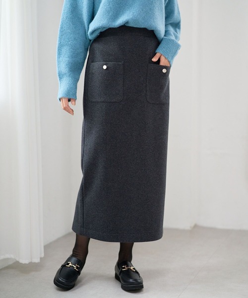 FOUND GOOD（ファウンドグッド）の「ウーリーテックLタイトスカート（スカート・レディース・ブルー系3/アイボリー/ブラック/ブラウン系3・L/S/M）」の6枚目の写真