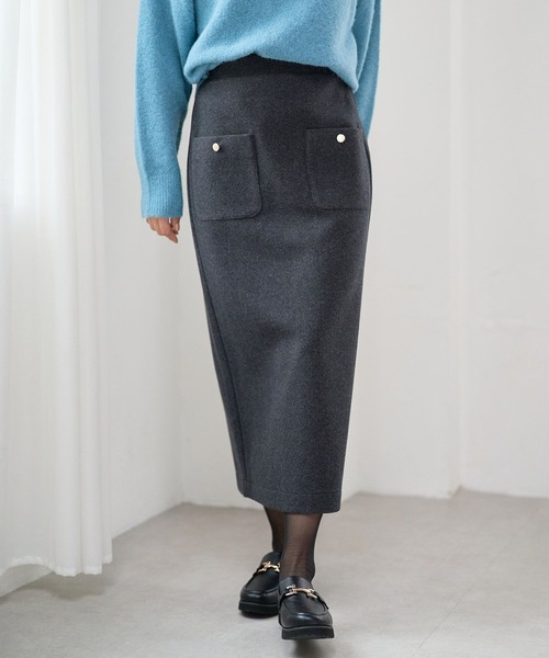 FOUND GOOD（ファウンドグッド）の「ウーリーテックLタイトスカート（スカート・レディース・ブルー系3/アイボリー/ブラック/ブラウン系3・L/S/M）」の7枚目の写真