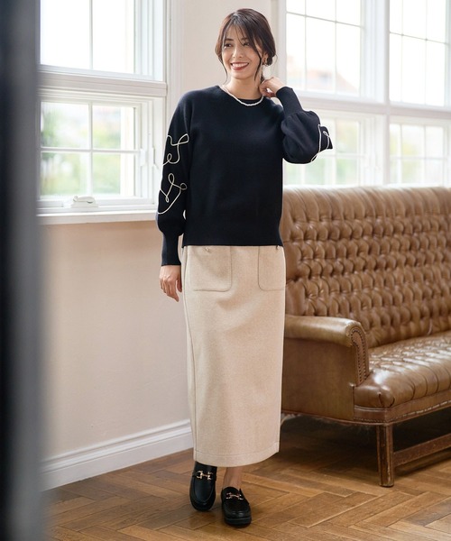 FOUND GOOD（ファウンドグッド）の「ウーリーテックLタイトスカート（スカート・レディース・ブルー系3/アイボリー/ブラック/ブラウン系3・L/S/M）」の12枚目の写真