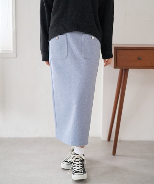 FOUND GOOD（ファウンドグッド）の「ウーリーテックLタイトスカート（スカート・レディース・ブルー系3/アイボリー/ブラック/ブラウン系3・L/S/M）」の17枚目の写真