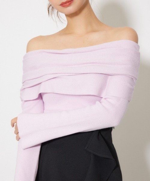 rienda（リエンダ）の「オフショルギャザーニットトップス 秋服 冬服（ニット/セーター・レディース・ライトピンク/ブラウン/ホワイト/ブラック/グレー/バーガンディー・FREE）」の5枚目の写真