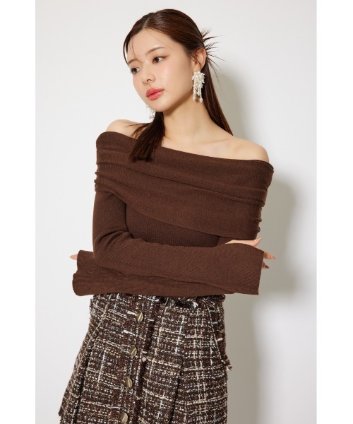 rienda（リエンダ）の「オフショルギャザーニットトップス 秋服 冬服（ニット/セーター・レディース・ライトピンク/ブラウン/ホワイト/ブラック/グレー/バーガンディー・FREE）」の17枚目の写真