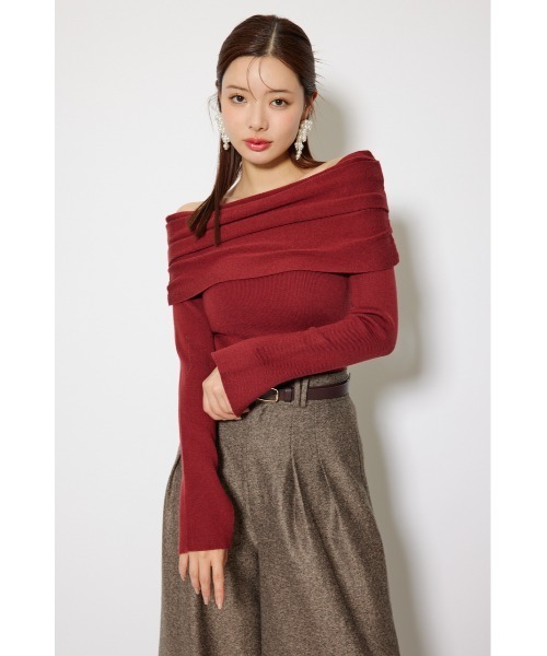 rienda（リエンダ）の「オフショルギャザーニットトップス 秋服 冬服（ニット/セーター・レディース・ライトピンク/ブラウン/ホワイト/ブラック/グレー/バーガンディー・FREE）」の9枚目の写真