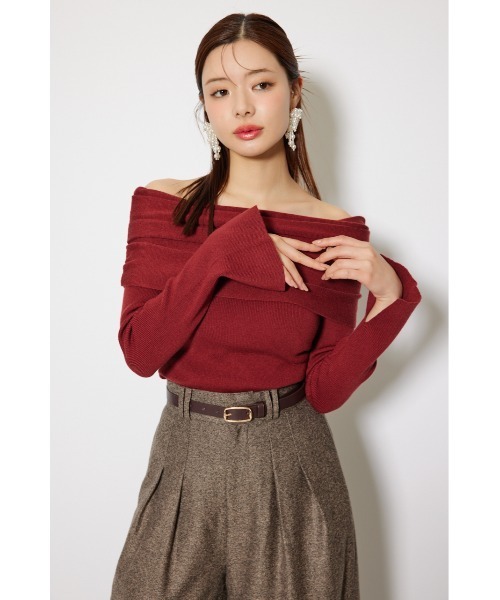 rienda（リエンダ）の「オフショルギャザーニットトップス 秋服 冬服（ニット/セーター・レディース・ライトピンク/ブラウン/ホワイト/ブラック/グレー/バーガンディー・FREE）」の10枚目の写真