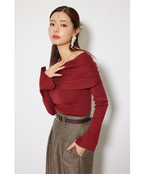 rienda（リエンダ）の「オフショルギャザーニットトップス 秋服 冬服（ニット/セーター・レディース・ライトピンク/ブラウン/ホワイト/ブラック/グレー/バーガンディー・FREE）」の11枚目の写真