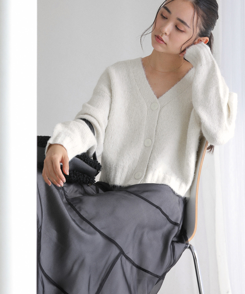 La TOTALITE（ラトータリテ）の「【洗える】Vネックコンパクトカーディガン（カーディガン/ボレロ・レディース・チャコールグレー/ホワイト/ブルー系その他・FREE）」の2枚目の写真