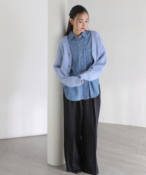 La TOTALITE（ラトータリテ）の「【洗える】Vネックコンパクトカーディガン（カーディガン/ボレロ・レディース・チャコールグレー/ホワイト/ブルー系その他・FREE）」の17枚目の写真