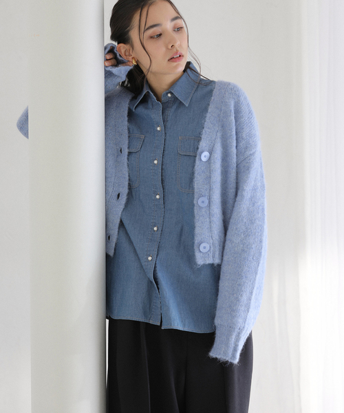 La TOTALITE（ラトータリテ）の「【洗える】Vネックコンパクトカーディガン（カーディガン/ボレロ・レディース・チャコールグレー/ホワイト/ブルー系その他・FREE）」の19枚目の写真