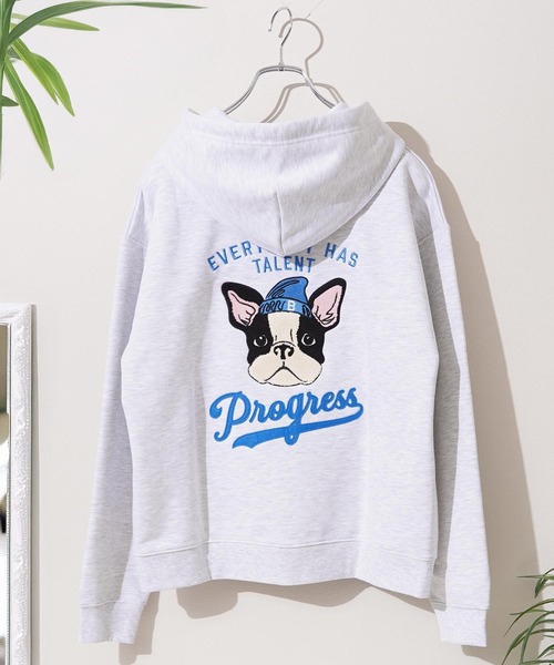 セール】フレンチブルドッグ サガラ刺繍 ジップパーカー / French