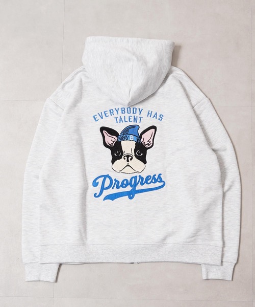 1111clothing(ワンフォークロージング)の「フレンチブルドッグ サガラ刺繍 ジップパーカー / French Bulldog Sagara Embroidery Zip Hoodie(パーカー・メンズ・ブラック/アッシュ・M/L)」の14枚目の写真
