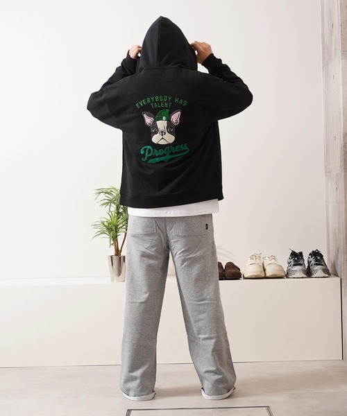 1111clothing(ワンフォークロージング)の「フレンチブルドッグ サガラ刺繍 ジップパーカー / French Bulldog Sagara Embroidery Zip Hoodie(パーカー・メンズ・ブラック/アッシュ・M/L)」の20枚目の写真
