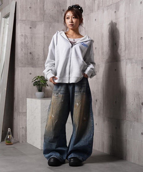 1111clothing(ワンフォークロージング)の「フレンチブルドッグ サガラ刺繍 ジップパーカー / French Bulldog Sagara Embroidery Zip Hoodie(パーカー・メンズ・ブラック/アッシュ・M/L)」の7枚目の写真