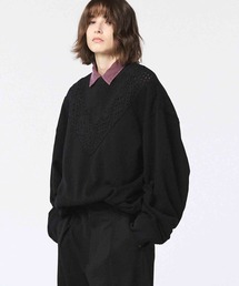 MAISON SPECIAL | 《UNISEX》Lace Knit V-Switching Combination Sweat Crew Neck Pullover/レース編みＶ切替コンビネーションスウェットクルーネックプルオーバー【MAISON SPECIAL/メゾンスペシャル】(スウェット)