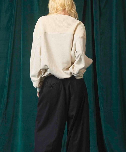 UNISEX》Lace Knit V-Switching Combination Sweat Crew Neck Pullover