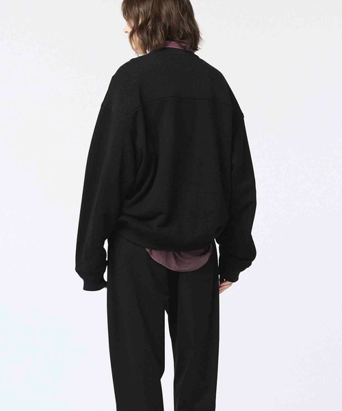 UNISEX》Lace Knit V-Switching Combination Sweat Crew Neck Pullover