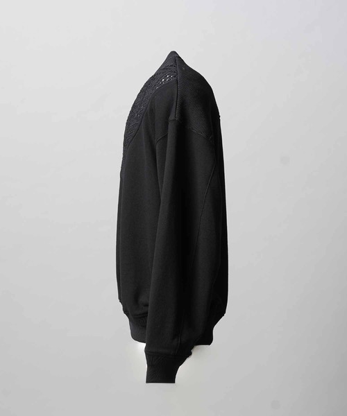 UNISEX》Lace Knit V-Switching Combination Sweat Crew Neck Pullover