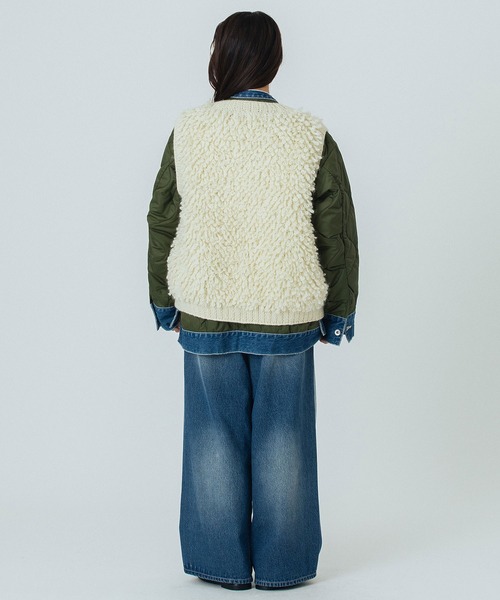 ROSE BUD（ローズバッド）の「NEPAL FRINGE KNIT（ベスト・レディース・オフホワイト/ブラック・ONE SIZE）」の7枚目の写真