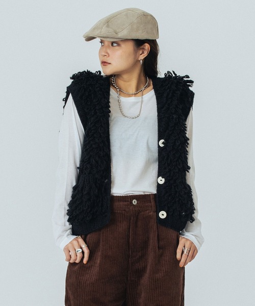 ROSE BUD（ローズバッド）の「NEPAL FRINGE KNIT（ベスト・レディース・オフホワイト/ブラック・ONE SIZE）」の8枚目の写真