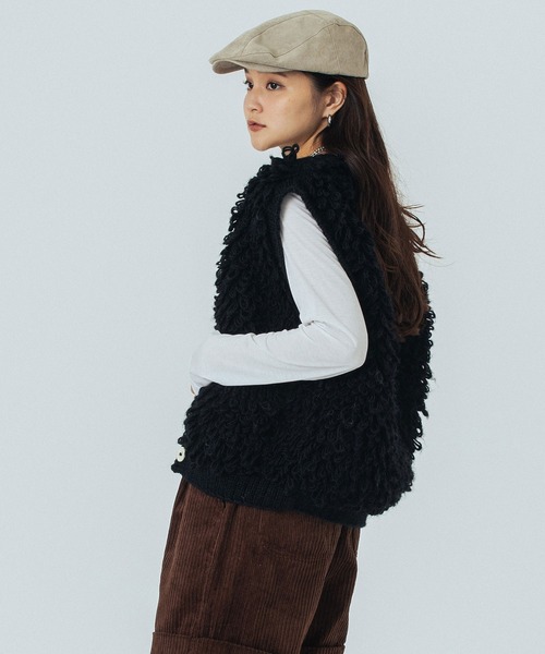 ROSE BUD（ローズバッド）の「NEPAL FRINGE KNIT（ベスト・レディース・オフホワイト/ブラック・ONE SIZE）」の9枚目の写真