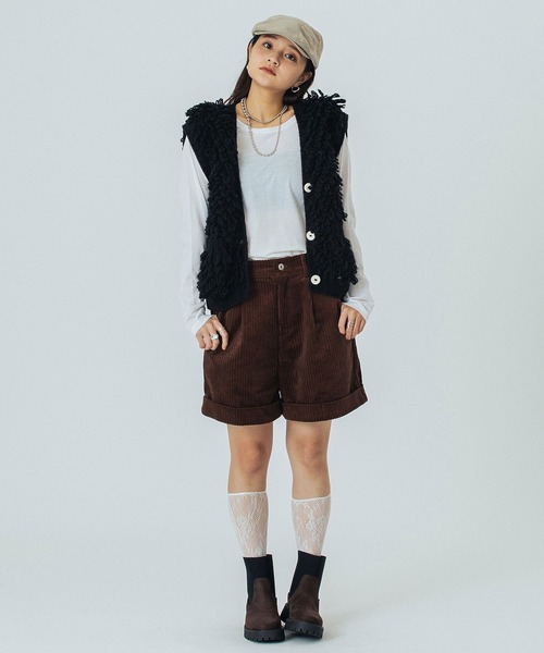 ROSE BUD（ローズバッド）の「NEPAL FRINGE KNIT（ベスト・レディース・オフホワイト/ブラック・ONE SIZE）」の12枚目の写真